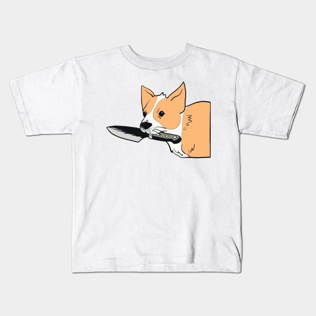 Corgi Knife Kids T-Shirt by jenartfart